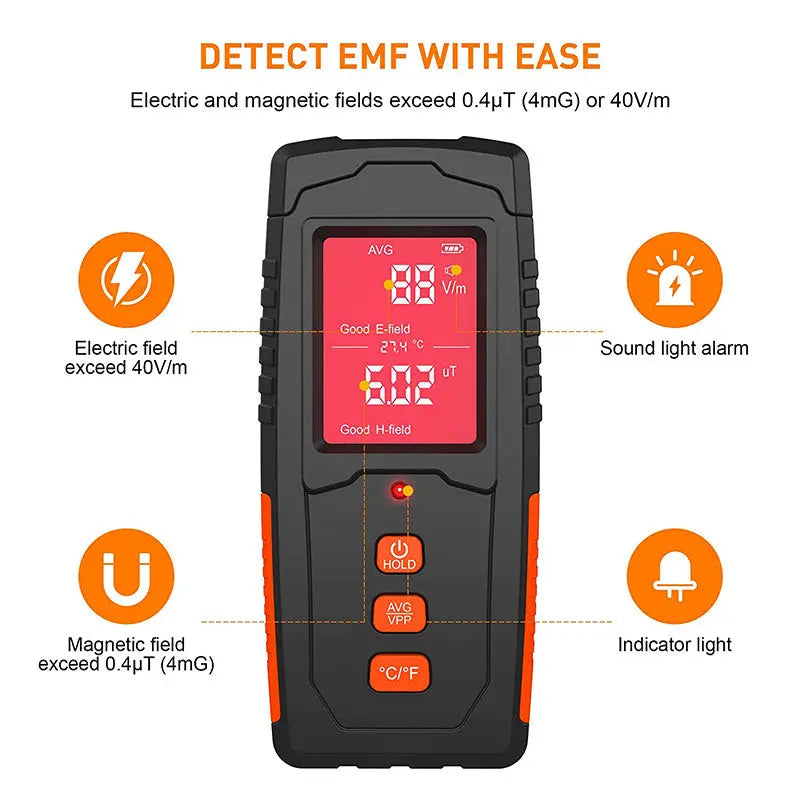 Pojifi EMF Meter Handheld Electromagnetic Field Radiation Detector Rechargeable Digital LCD EMF Meter for Home Outdoor and Ghost Hunting Inspections Pojifi